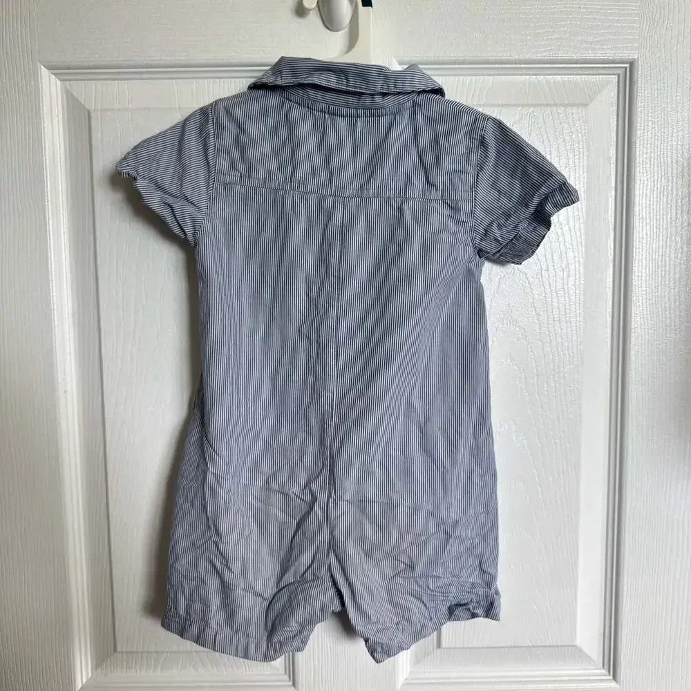 Carter's Blue and White Striped Seersucker Button-Up Romper 24M